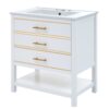 Modern Bathroom Vanity Cabinet, Combo With Open Storage, Two Drawers - White - Image 9