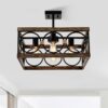 4 Light Square Kitchen Island Lights Ceiling Light Farmhouse Dining Room Light Fixture, Wood And Metal Rectangular Ceiling Light, Ceiling Lighting For Living Room, Conference Room, Home Office - Black - Image 2