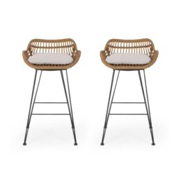 Outdoor Rattan Bar Chair With Metal Legs - Brown