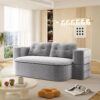 2 In 1 Foldable Sofa Plush Corduroy Sofa Convertible Floor Sofa Bed Deep Seating With Multi Functional Blanket Suitable For Living Rooms - Light Gray - Image 10