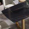 63" Artificial Stone Curved Golden Metal Leg Dining Table, 6 People - Black / Gold - Image 6