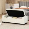 Elegant Ottoman Bench With Textured Fabric, Hinged Lid For Seating And Storage - White - Image 3