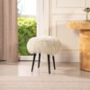 Alberta - Mongolian Sheepskin Round Ottoman - Latte Beige - Image 5