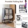 Folding Bed Cot With Mattress, Foldable Metal Frame Bed For Guest With Memory Foam Mattress On Wheels, Saving Space Rollaway Bed - Black - Image 5