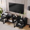 Modern TV Stand For TVs Up To 75", Entertainment Center With Glass Door, 4 Drawers And 2 Cabinets, 5 Metal Legs And Metal Handles For Living Room - Black - Image 5