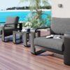 3 Piece Aluminum Frame Patio Furniture With 6.7" Thick Cushion And Coffee Table, All Weather Use Olefin Fabric Outdoor Chair - Gray / Black - Image 6