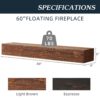 60" Rustic Wood Fireplace Mantel, Wall-Mounted & Floating Shelf For Home Decor - Brown - Image 5