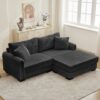 2 Seater L Shaped Chaise Sofa With Reversible Cushion Corduroy Fabric, USB - C Charging Port, Storage Pocket, Convertible Left / Right Design For Living Room - Gray - Image 10