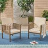 Casa Acacia Wood Club Chairs (Set of 2) With Water Resistant Cushions - Gray / Cream - Image 5