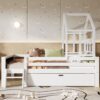 Twin Size House Bed With Ladder, Storage Drawers, And Blackboard Design - White - Image 11