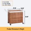 Laundry Hamper With Lid PE Rattan Powder Coating Frame Clothes Hampers With 2 Removable Bags, Wheels, 160L - Brown - Image 3