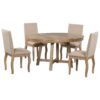 5 Piece Farmhouse Dining Table Set Wood Round Extendable Dining Table And 4 Upholstered Dining Chairs - Natural Wash - Image 15