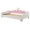 Twin Extending Daybed With LED Lights, Modern Upholstered Princess Daybed With Crown Headboard - White - Image 7