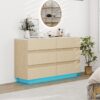 Fluted 6 Drawers Dresser, Double Dresser Chest Of Drawers, Modern Chest Of Drawers With LED, Drawer Organizer For Bedroom, Living Room, Hallway - Natural - Image 4