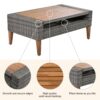 6 Pieces All Weather Sofa Set, Outdoor Rattan Sofa With Double Cushions, Wood Legs Wood Table Top - Beige / Gray - Image 6