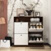 Modern Freestanding Shoe Storage Cabinet With 4 Flip Drawers - Walnut - Image 5