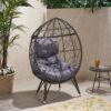 Cosmos - Round Hammered Iron Teardrop Chair - Gray - Image 5