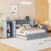 Queen Size Murphy Bed With USB Port, Large Drawer, And Wardrobe / Desk Combo Versatile Cabinet Bed - Gray - Image 20