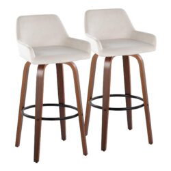 Daniella - Contemporary Fixed Height Barstool & Swivel And Round Footrest (Set of 2) - Walnut / White