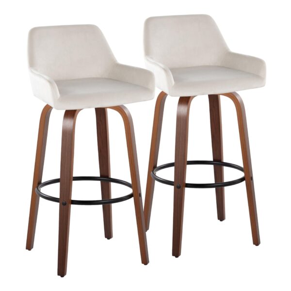 Daniella - Contemporary Fixed Height Barstool & Swivel And Round Footrest (Set of 2) - Walnut / White