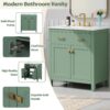 Bathroom Vanity With Ceramic Sink, Modern Single Bathroom Cabinet With 2 Doors And A Shelf, Soft Close Doors - Green - Image 7