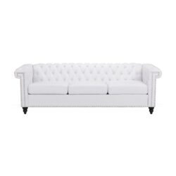 Chesterfield Style 3 Seater Sofa With Button Tufting And Nail Head Accents - White