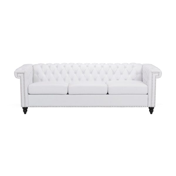 Chesterfield Style 3 Seater Sofa With Button Tufting And Nail Head Accents - White