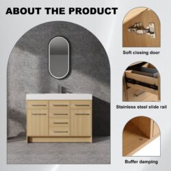 Original 48" Freestanding Bathroom Vanity With Resin Sink Soft Closing Doors And Drawers Plywood Construction - Oak