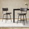 Retro Swivel Counter Stools (Set of 2) Counter Stools With Iron Frame, Sponge Cushion, Footrest, Suitable For Kitchen - Gray - Image 2