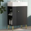 Bathroom Vanity, Combo Cabinet, Bathroom Storage Cabinet, Single Ceramic Sink, Left Side Storage - Black - Image 18