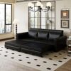 Pull Out Sofa Bed, 3 In 1 Convertible Sleeper Sofa With Nailhead Trim & Rolled Arm, Multi Functional Sofa Bed For Living Room, Bedroom, Apartment, Office - Black - Image 5