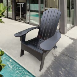 Outdoor Or Indoor Wood Adirondack Chair With An Hole To Hold Umbrella, On The Arm - Black