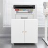 Metal Printer Stand With Storage Mobile Printer Tables For Small Spaces With Door Adjustable Shelf File Cabinet On Wheels For Home Office - White - Image 29