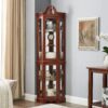 Corner Curio Cabinet With Lights, Adjustable Tempered Glass Shelves, Display Cabinet (E26 Light Bulb Not Included) - Mirrored / Walnut - Image 5