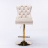 Thick Golden Swivel Velvet Barstools Adjusatble Seat Height From 27-35", Modern Upholstered Bar Stools With Backs Comfortable Tufted For Home Pub And Kitchen Island (Set of 2) - Beige - Image 2