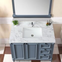 Sintered Stone Bathroom Vanity Top With Rectangular Undermount Ceramic Sink And Backsplash, Single Faucet Hole - Carrara White