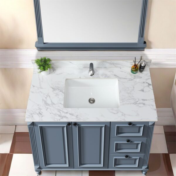 Sintered Stone Bathroom Vanity Top With Rectangular Undermount Ceramic Sink And Backsplash, Single Faucet Hole - Carrara White