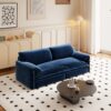 Queen Pull Out Sofa Bed, 3 In 1 Convertible Sleeper Sofa With Side Storage Multifunctional Velvet Loveseat Bed For Living Room - Blue - Image 4