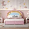 Full Size Upholstered Rainbow Design Bed, Velvet Princess Platform Bed With Storage Drawer, No Box - Spring Needed - Colorful / Pink - Image 11