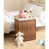 Laundry Hamper With Lid PE Rattan Powder Coating Frame Clothes Hampers With 2 Removable Bags, 100L - Brown - Image 45