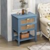 2 Drawer Side Table, Natural Rattan, American Furniture, End Table Suitable For Bedroom, Living Room, Or Study - Blue - Image 5