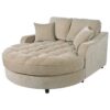 Modern Chaise Lounge Sofa Bed Upholstered Sofa Couch With Tufted Seat And Detachable Pillows For Living Room - Champagne - Image 13