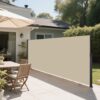 Retractable Side Awning Waterproof And UV Resistant Privacy Screen For Patio Balcony Garden Polyester With Frame - Acacia Wood / Beige - Image 5