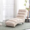 Linen Massage Chaise Lounge Indoor With Remote Control, Ergonomic Electric Massage Lounger - Beige - Image 2