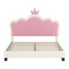 Full Size Upholstered Princess Bed With Crown Headboard, Full Size Platform Bed With Headboard And Footboard - White / Pink - Image 4