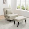 3 In 1 Foldable Linen Chaise Lounge With Adjustable Backrest Footrest & Detachable Pillow Convertible Chair Bed Accent Chair Small Space Sofa Bed For Living Room Bedroom And Office - Beige - Image 2