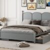 Queen Size Platform Bed With With 2 Big Drawers, Twin Long Size Trundle - Gray - Image 17