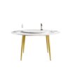 59.05" Modern Artificial Stone Round Golden Metal Dining Table, Can Accommodate 6 People Artificial Stone Turntable - White / Gold - Image 9