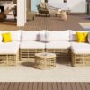 7 Pieces Outdoor Patio Furniture, All-Weather Rattan Sectional Sofa Set With Thick Cushions And Pillows, Freely Combined Conversation Sets For Garden, Backyard, Balcony - Beige - Image 3