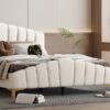 Queen Size Platform Bed With Thick, Stylish Stripe Decorated Bedboard And Elegant Leg - Beige - Image 15